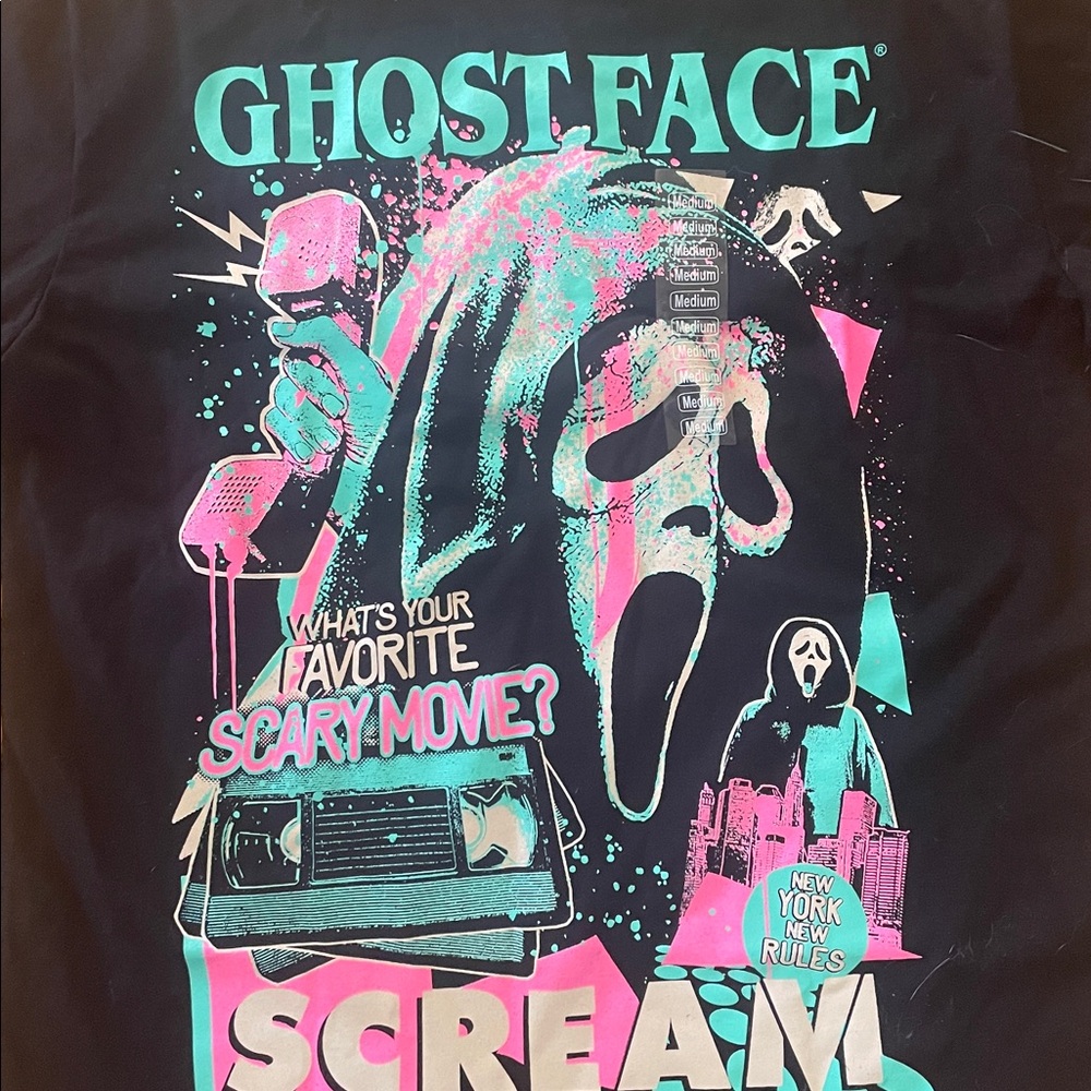 Ghostface Graphic Tee - Black with Teal & Pink